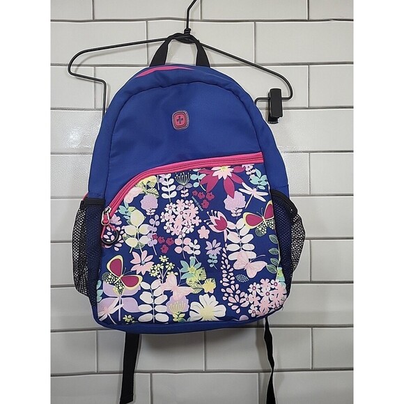 Swiss Gear Backpack Blue, Pink Floral Dragonfly Butterflies Disney Girl Style - Picture 1 of 12